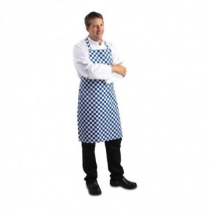 Tablier Bavette à Damier Bleu et Blanc en Polycoton - 710 x 970 mm Whites Chefs Clothing  - 6