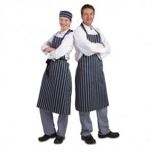 Tablier Bavette Extra Long Rayé Bleu Marine et Blanc Whites Chefs Clothing  - 7