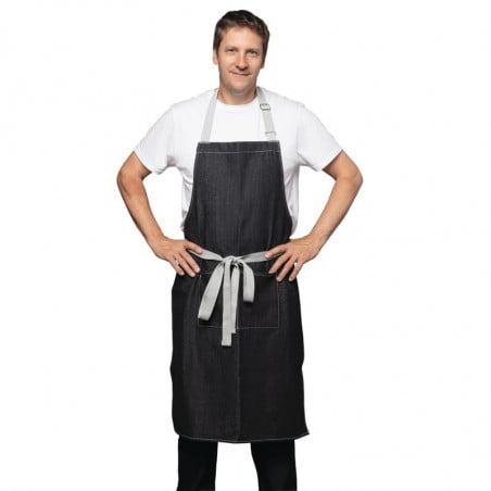 Tablier Bavette Denim Noir Southside en Polycoton - 700 x1000 mm Whites Chefs Clothing  - 1