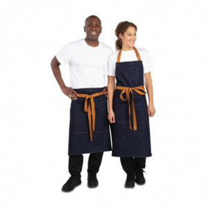 Tablier de Serveur Denim Bleu avec Ceinture Ocre en Coton - 700 x 1000 mm Whites Chefs Clothing  - 5
