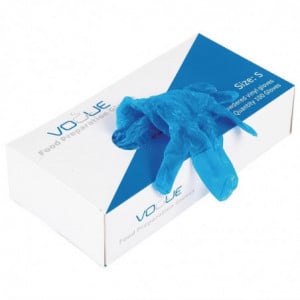 Gants Alimentaires en Vinyle Poudré Bleus Taille M - Lot De 100 Vogue - 4
