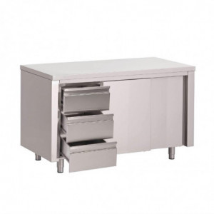 Meuble Inox Avec Portes Coulissantes Et 3 Tiroirs À Gauche 2000 X 700 X 850Mm Gastro M - 1