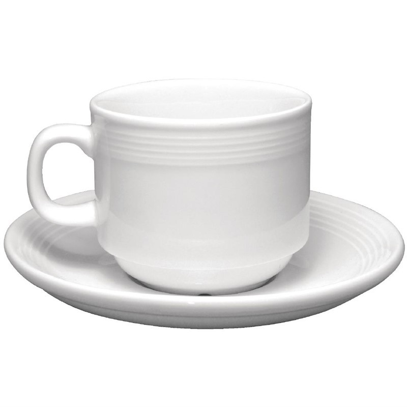 Lot De 12 Tasses à Thé Empilables Olympia Whiteware 200ml | Porcelaine Blanche Résistante | Micro-ondes & Lave-Vaisselle | Pour Restaurant Ou Maison