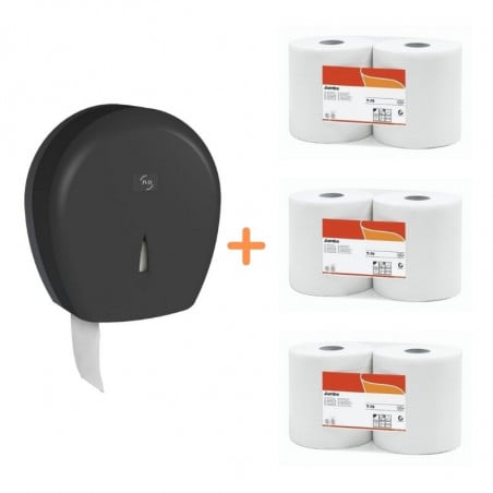 Pack Jumbo Noir - Distributeur pour Papier Toilette Noir et Papier Toilette FourniResto - 1