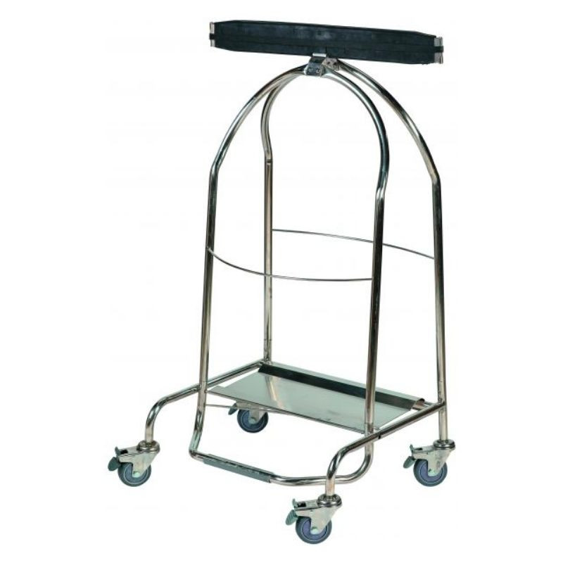 Chariot inox support de sac poubelle d'une contenance de 110 L avec pédale.