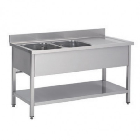 Plonge 2 Bacs et Egouttoir à Droite Démontable Inox - L 1600 x P 700 mm FourniResto - 1 Plonge 2 Bacs et Egouttoir à Droite Démontable Inox - L 1600 x P 700 mm FourniResto - 1