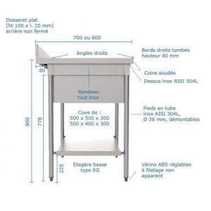 Option Etagère Basse pour Plonge L 1200 mm x P 600 mm SOFINOR - 2