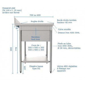 Option Etagère Basse pour Plonge L 1600 mm x P 700 mm SOFINOR - 2