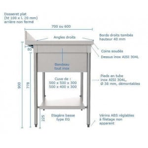 Option Etagère Basse pour Plonge L 1000 mm x P 600 mm SOFINOR - 2