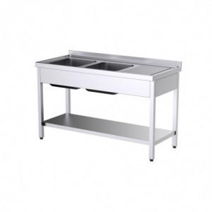 Plonge 2 Bacs avec Etagère et Egouttoirs à Droite et à Gauche - L 2000 x P 700 mm - ECO Distform - 1