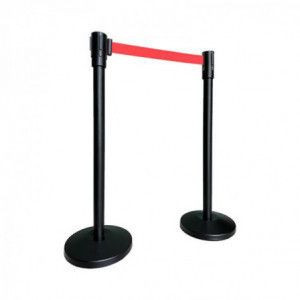 Poteau Guide File Noir avec Sangle Rouge - 180 cm VEBA - 1