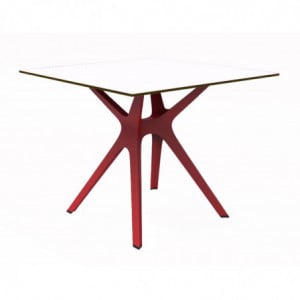 Table Blanche à Pied Rouge - 90 x 90 cm Resol - 1