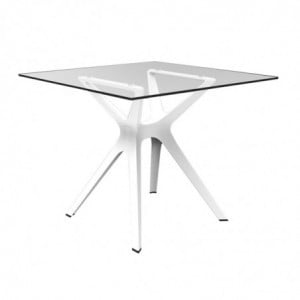 Table en Verre Trempé à Pied Blanc - 90 x 90 cm Resol - 1