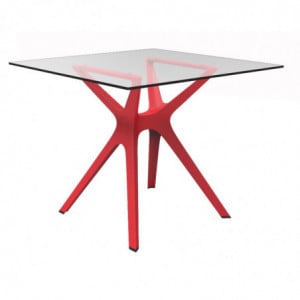 Table en Verre Trempé à Pied Rouge - 90 x 90 cm Resol - 1