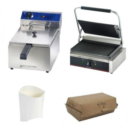 Starter Pack Snack : Grill Panini - Friteuse - Boîtes Panini - Étuis à Frites FourniResto - 1 Starter Pack Snack : Grill Panini - Friteuse - Boîtes Panini - Étuis à Frites FourniResto - 1