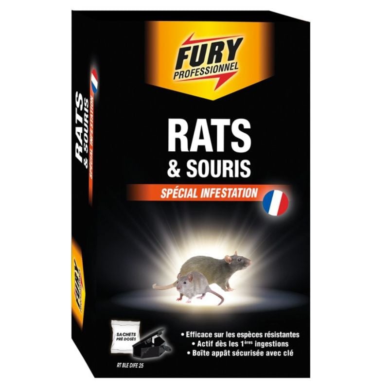 Pack de 4 boites de Raticide Rats & Souris - Pat'Appât forte infestation  150gs , boite de 15 x 10grs