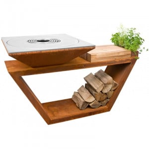 Brasero G4 Corten 90 cm avec Tablette en Bois - Acier Inoxydable ARTISS - 2