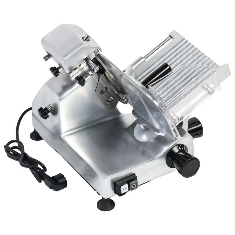 Trancheuse à Jambon Familiale Casselin - Lame 195 Mm, Coupe 0,2-12 Mm, Puissance 150W - Aluminium Anodisé, Système Courroie, Pierre à Aiguiser Incluse - 14