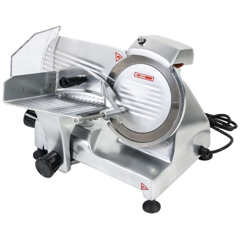 Trancheuse à Jambon Familiale Casselin - Lame 195 Mm, Coupe 0,2-12 Mm, Puissance 150W - Aluminium Anodisé, Système Courroie, Pierre à Aiguiser Incluse - 3