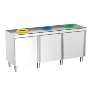 Table de Tri Central Fermé avec 3 Trous et Portes - L 1800 x P 600 mm