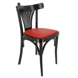 Chaise en Hêtre Noir avec Assise en Galette Garnie Rouge