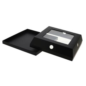 Cloche à Fromage Carrée Noire avec Fenêtre PVC - 250 x 250 mm