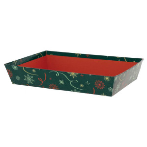 Corbeille Carton Rectangle Noel Vert - 260 x 200 mm