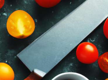 Couteau à grande lame au milieu de tomates cerises