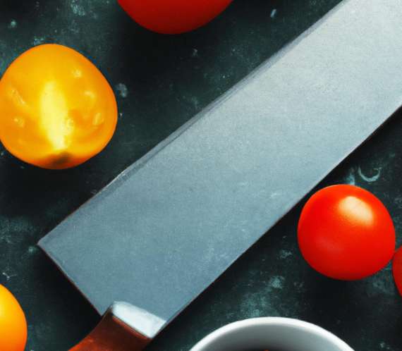 Couteau à grande lame au milieu de tomates cerises