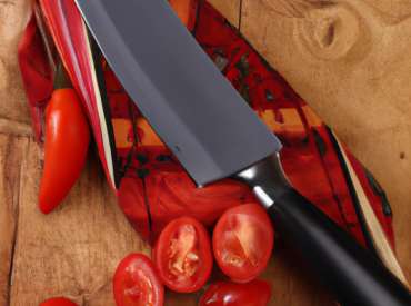 Couteau sur un plateau avec des tomates cerises autour