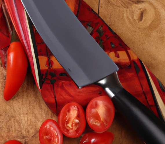 Couteau sur un plateau avec des tomates cerises autour