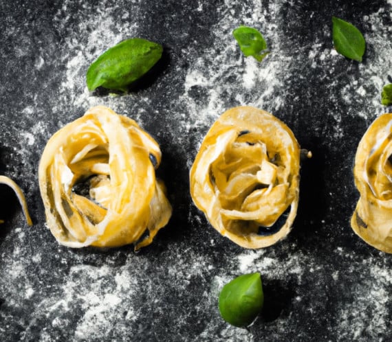 Boules de pâtes et feuilles de basilic