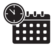 Une horloge et un calendrier illustrent les jours d'ouverture