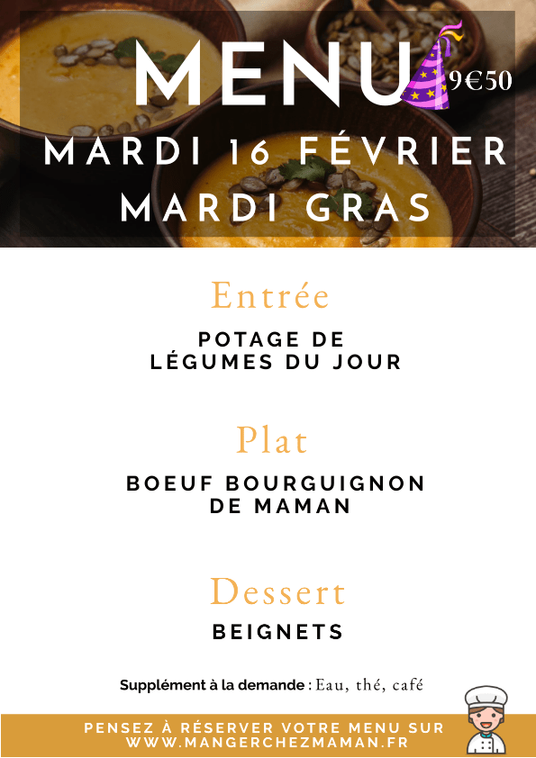 Menu de mardi gras du food-truck Chez maman