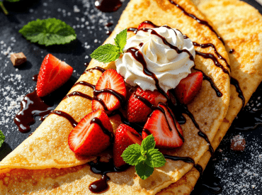 Crêpe avec garniture fraise chocolat et chantilly