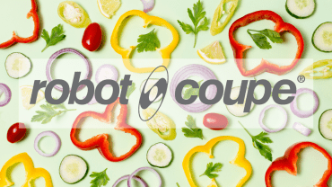 assortiment de légumes découpés et logo robot-coupe