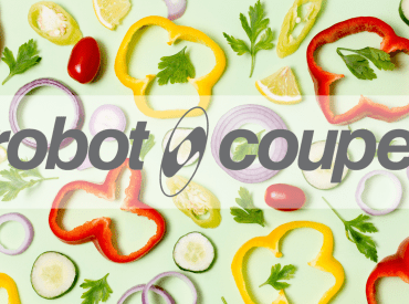 assortiment de légumes découpés et logo robot-coupe