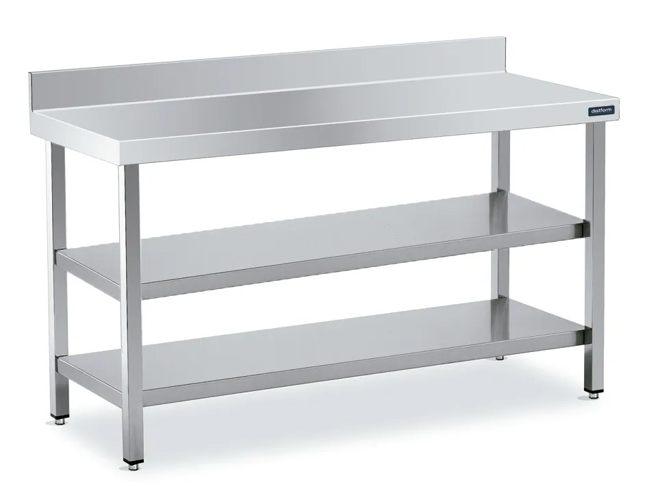 Table Inox avec Dosseret 2800x600 avec 2 Etagères