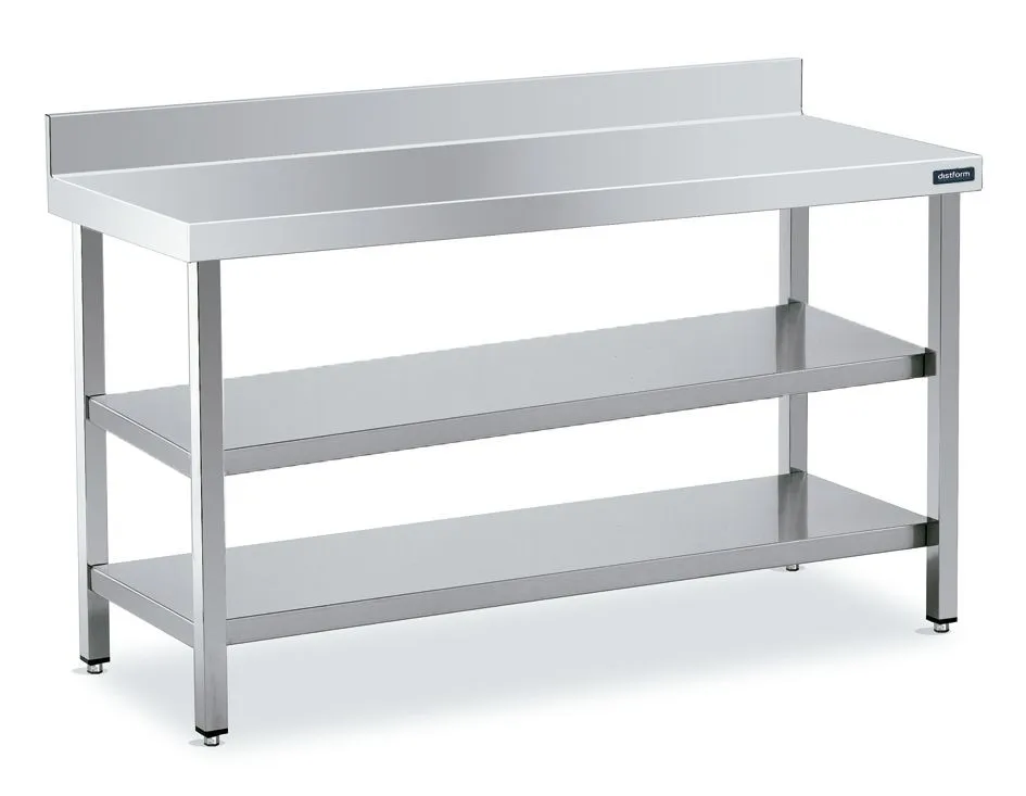 Table Inox avec Dosseret 1700x700 avec 2 Etagères