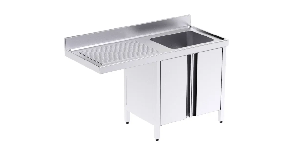 Plonge 1 Bac avec Portes et Passage pour Lave-Vaisselle à Gauche - L 1400 x P 550 mm