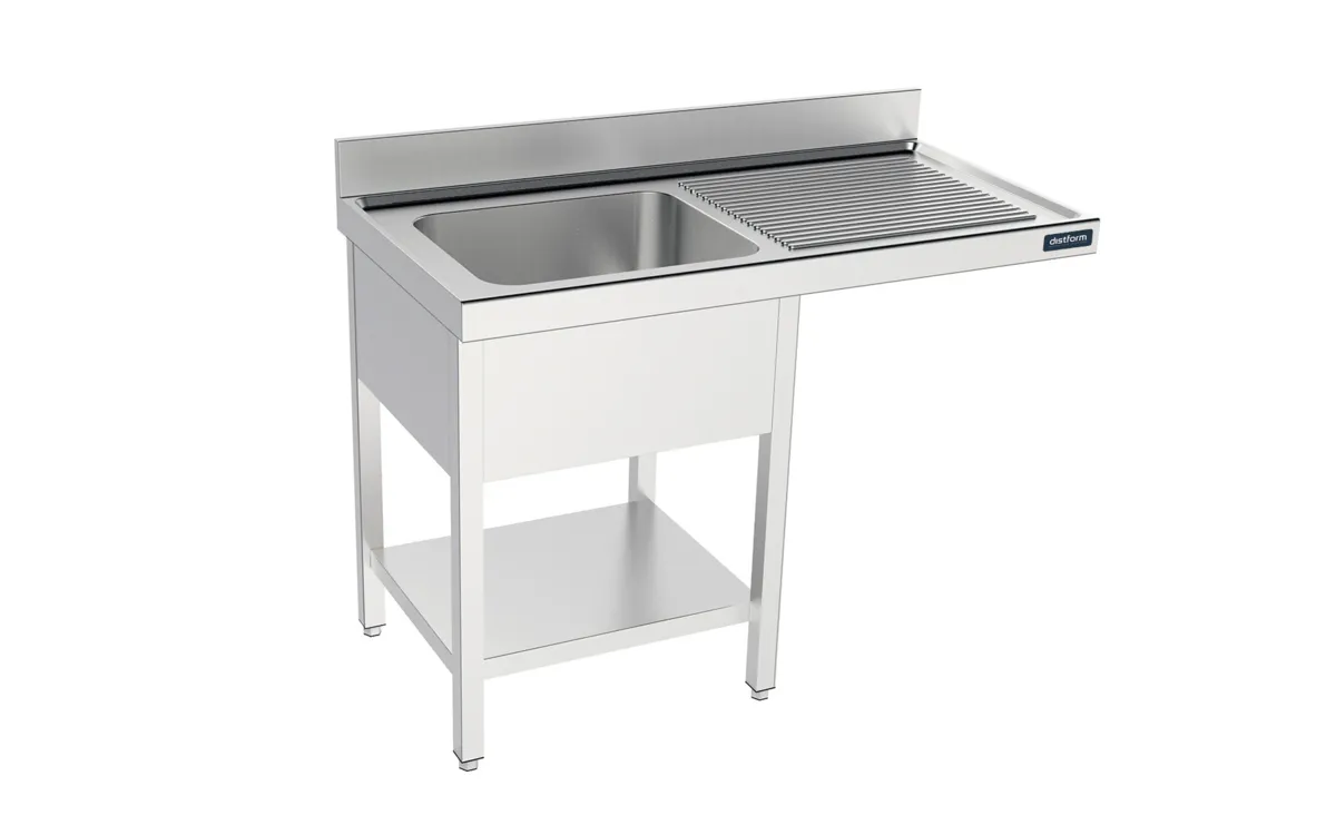 Plonge 1 Bac avec Etagère et Passage pour Lave-Vaisselle à Gauche - L 1200 x P 700 mm