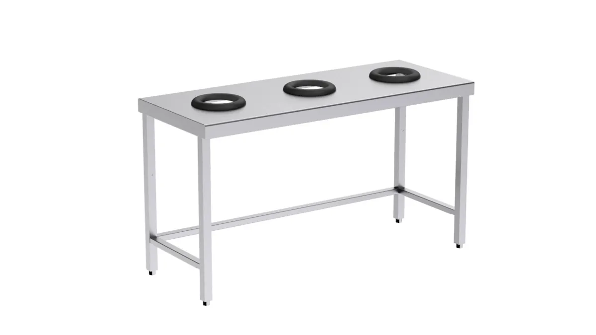 Table de Tri Ouverte avec 3 Trous Vide-Déchets - L 1500 x P 600 mm