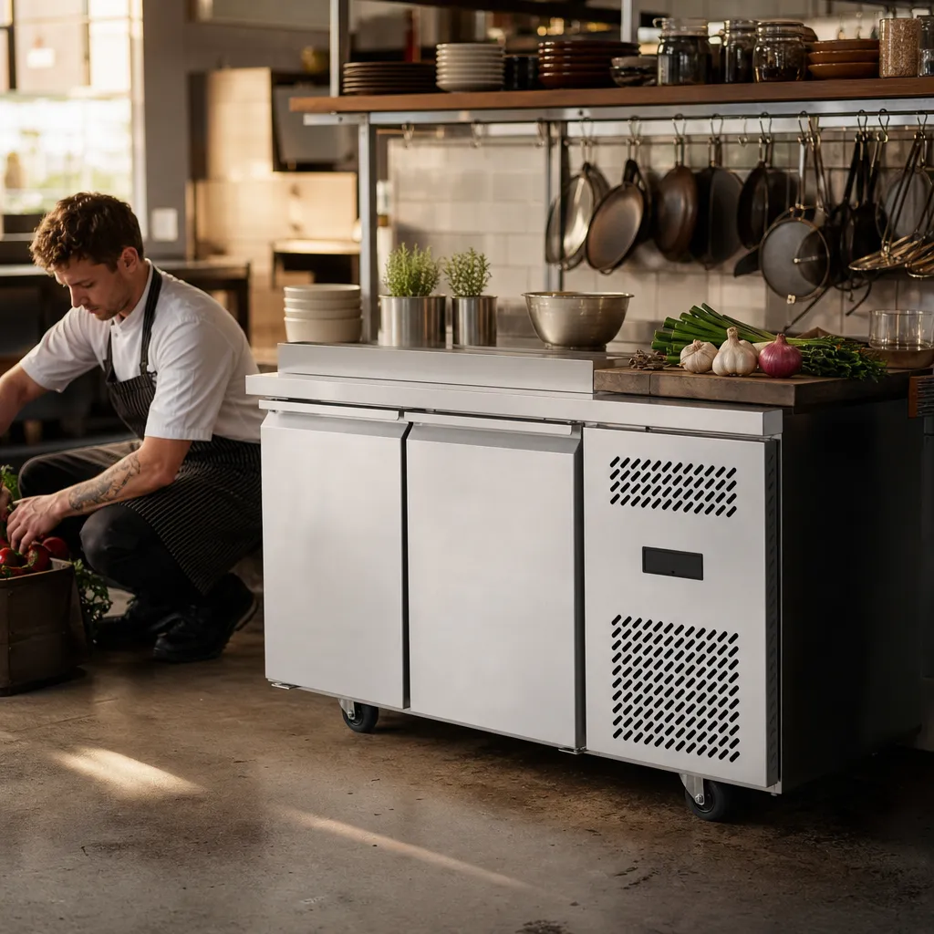 Table Réfrigérée Positive 2 Portes 250 L Inox Dosseret, -2/+8°C, Froid Ventilé 280 W