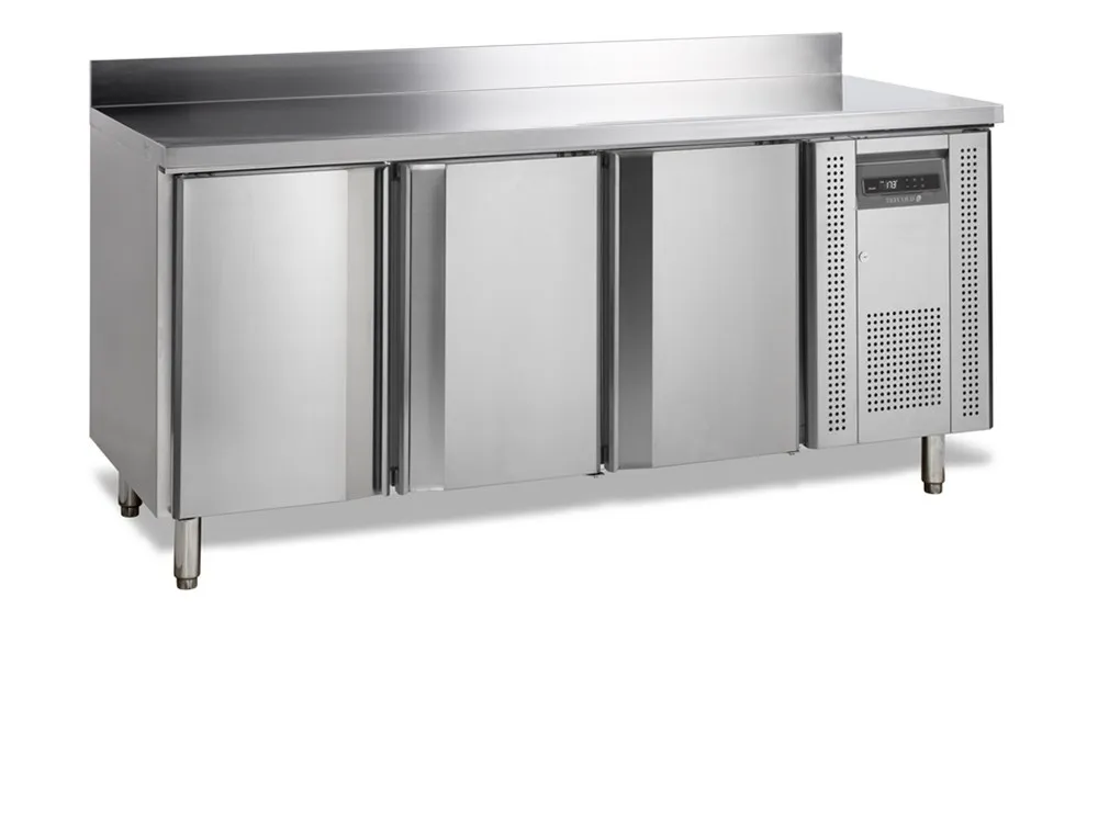 Table Réfrigérée Négative en Inox avec Dosseret - 3 Portes - 345 L