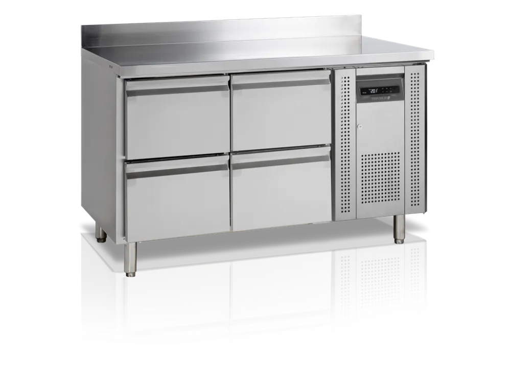 Table Réfrigérée Positive avec Dosseret en Inox -  4 Tiroirs GN 1/1