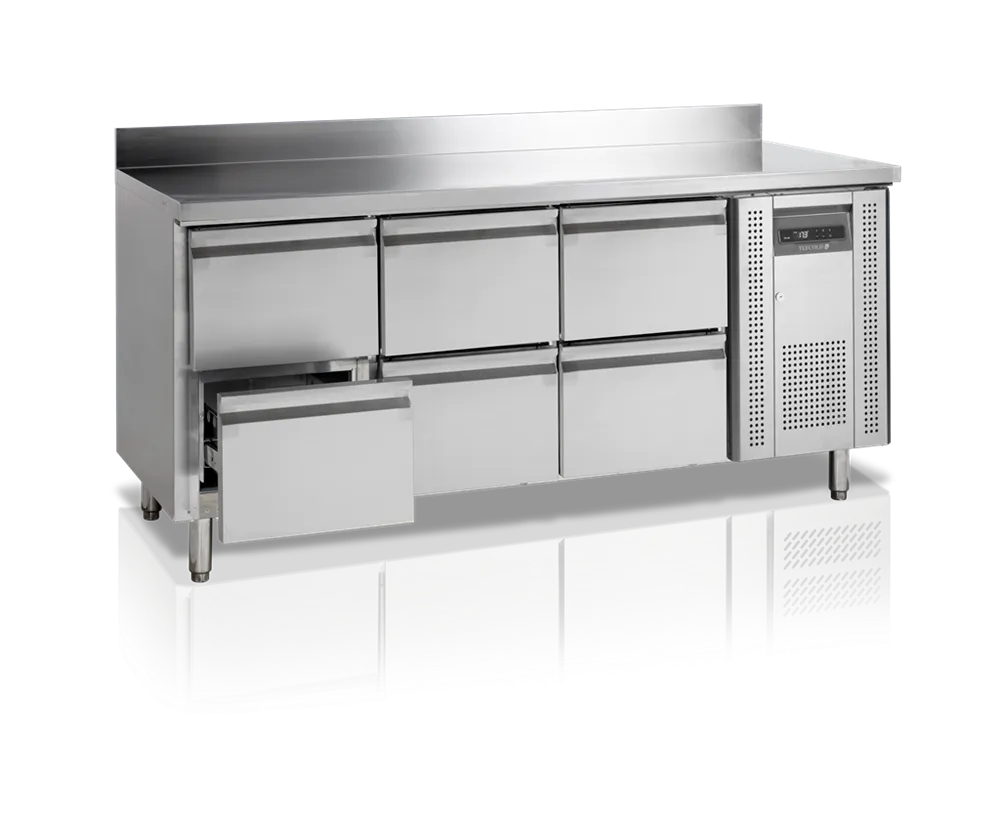 Table Réfrigérée Positive avec Dosseret en Inox -  6 Tiroirs GN 1/1