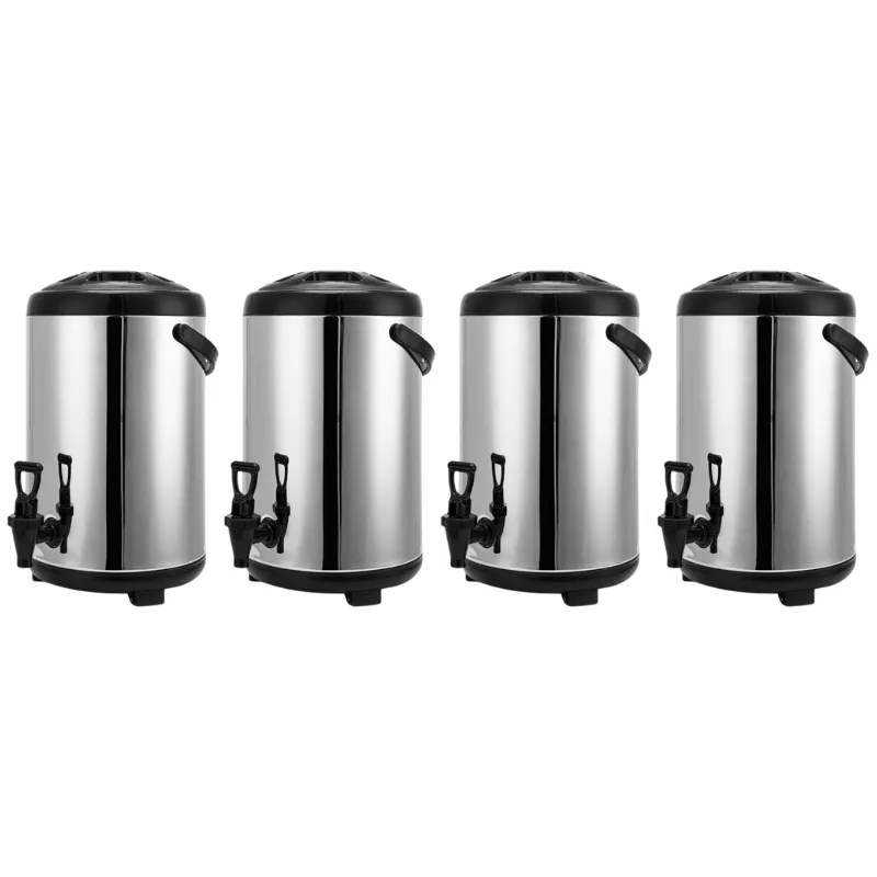 Lot de 4 Distributeurs de Boissons Isothermes 7,5 L Inox AISI 304 avec Robinet, Chaud et Froid, CHR