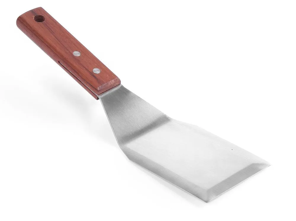 Spatule à Hamburger Coudée Inox avec Manche en Bois - 12 cm