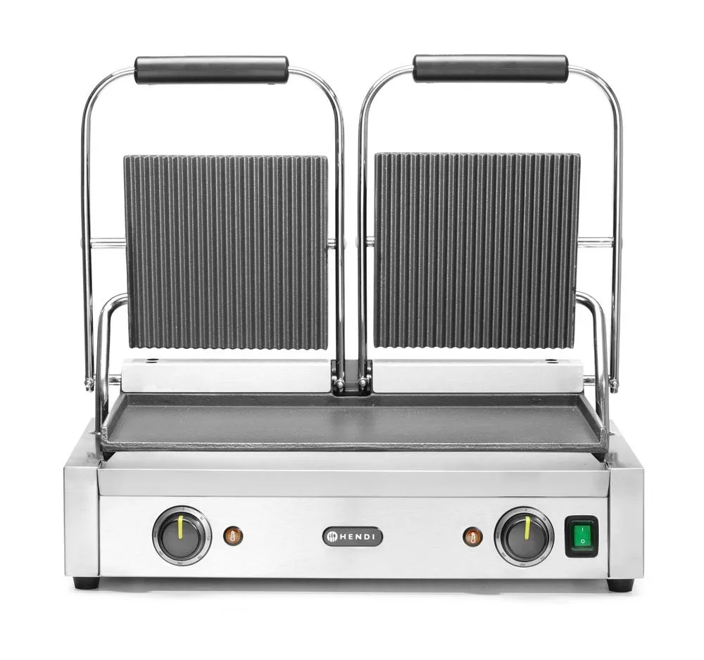 Grill de Contact Modèle Double - Plaques Lisses et Rainurées