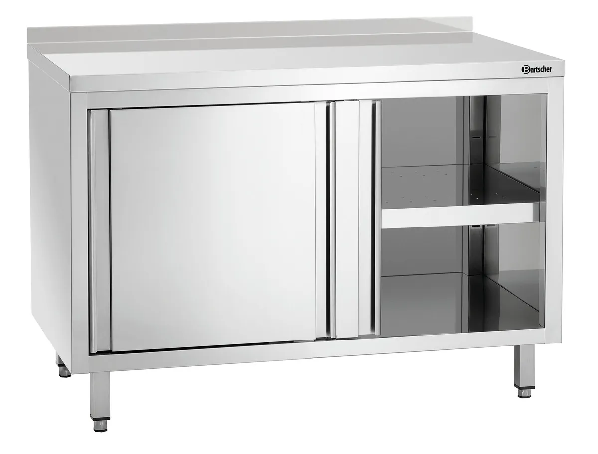 Meuble en Inox avec Portes Coulissantes, Etagère et Dosseret - L 1200 mm